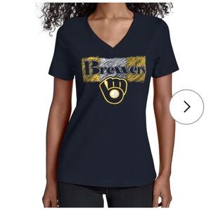 Women's Starter Navy Milwaukee Brewers V-Neck Top sz XL